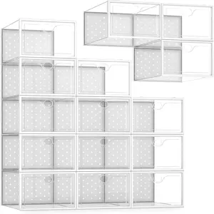 15 Pack X-Large Shoe Boxes Fit US Size 11, Shoe Organizer for Closet Clear Stackable Shoe Dispaly Case Holder Bins, Sneaker for Sneakerheads White for Home and