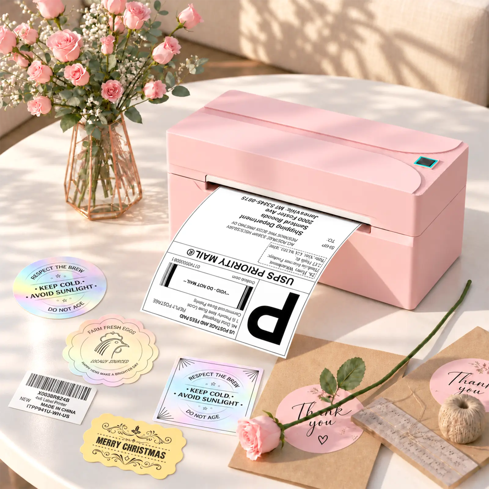 Portable 4x6 Inkless Thermal Barcode Printer - Wireless USB Office Warehouse Shipping Label Maker for Small Businesses, Bluetooth Support for iOS, Android, Windows, Chromebook, Works with USPS, Etsy, Shopify, Most E-Commerce Address Labels