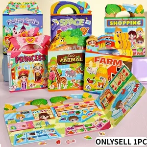 Reusable Kids Jelly Sticker Book, Educational Scenes Supermarket Farm Animals Space Fairy Tale Princess, DIY Toy Gift for Boys Girls, Art Craft Kits