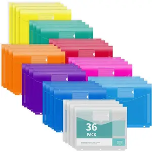 36 Pack Binder Pocket Folders with 3 Holes, High Capacity Pocket Folders with Hook and Loop Closure, 9 Assorted Colors, Expandable, Side Loading, Label Pocket, for 3-Ring Binder Organizer