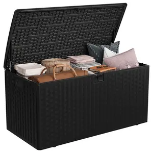 99 gal Resin Deck Box, Waterproof Outdoor Storage Box with Lockable Lid, Patio Storage Bin for Cushions, Garden Tools, Pool Accessories, Indoor Outdoor Plastic Chest