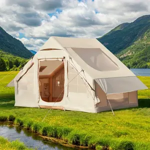 4-Season Inflatable Air Tent with Stove Jack & Expandable Canopy - 300D Oxford Fabric All-Weather Family Camping Shelter for 8-12 Persons.