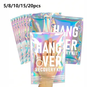 5/8/10/15/20pcs Hangover Recovery Kit, Self-Care Set, Pre-Printed Holographic Re-Sealable Bag, Perfect for Parties, Weddings, Birthdays