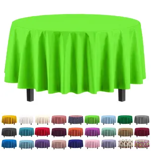 Party Solids 4-Pack Lime Green Plastic Table Cloth - 84-Inch Round - Disposable Tablecloth for Parties and Picnics