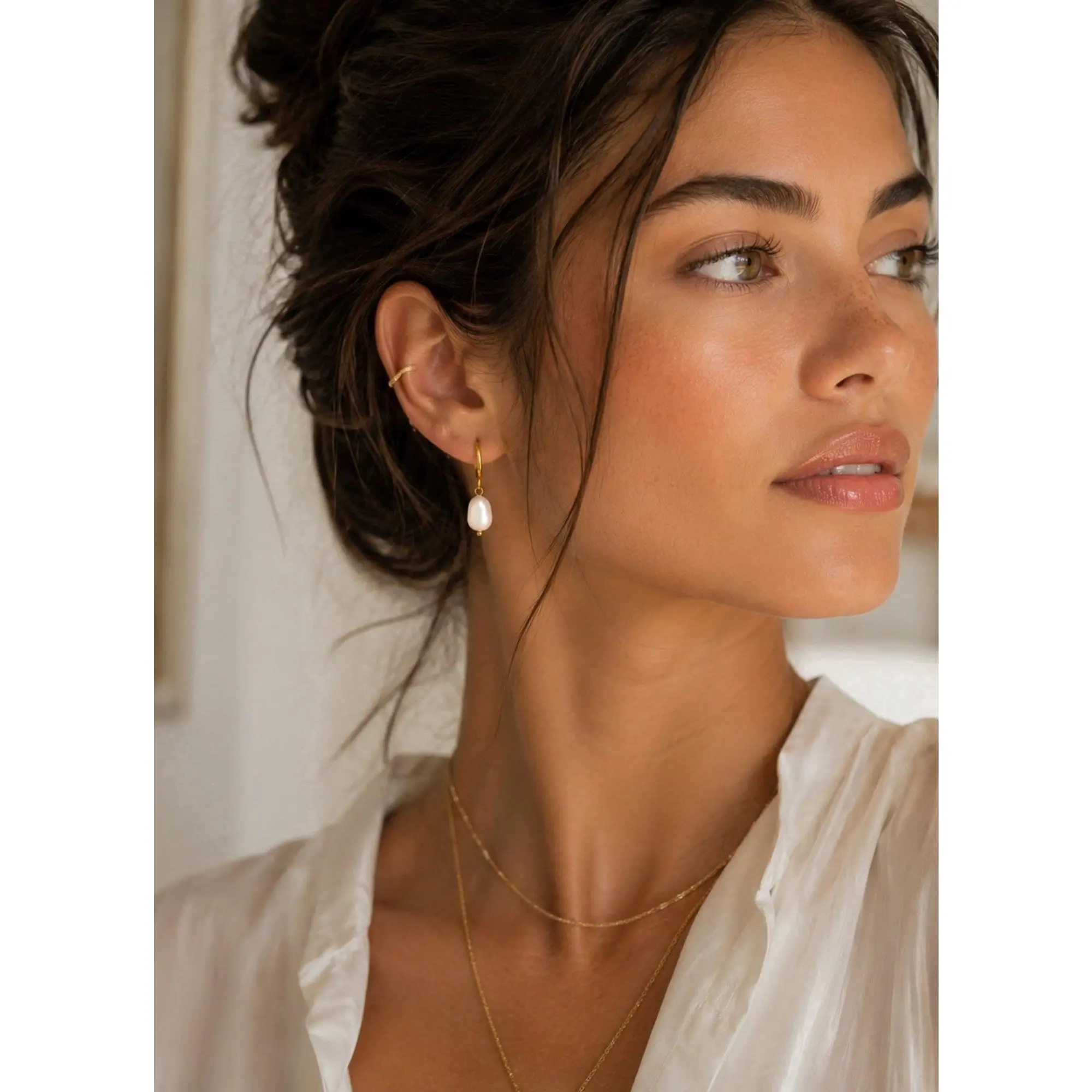 Freshwater Pearl Huggie Earrings – Made in the USA, Hypoallergenic 18K Gold PVD over 316L Surgical Stainless Steel