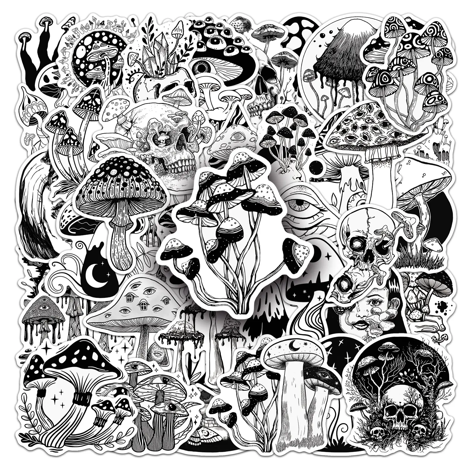 50pcs Mushroom Stickers, Ideal for Scrapbooks Journals Laptops Water Bottles Cars, Positive Message Gift Based on Belief Design, Skull Decal, Sticker Decals