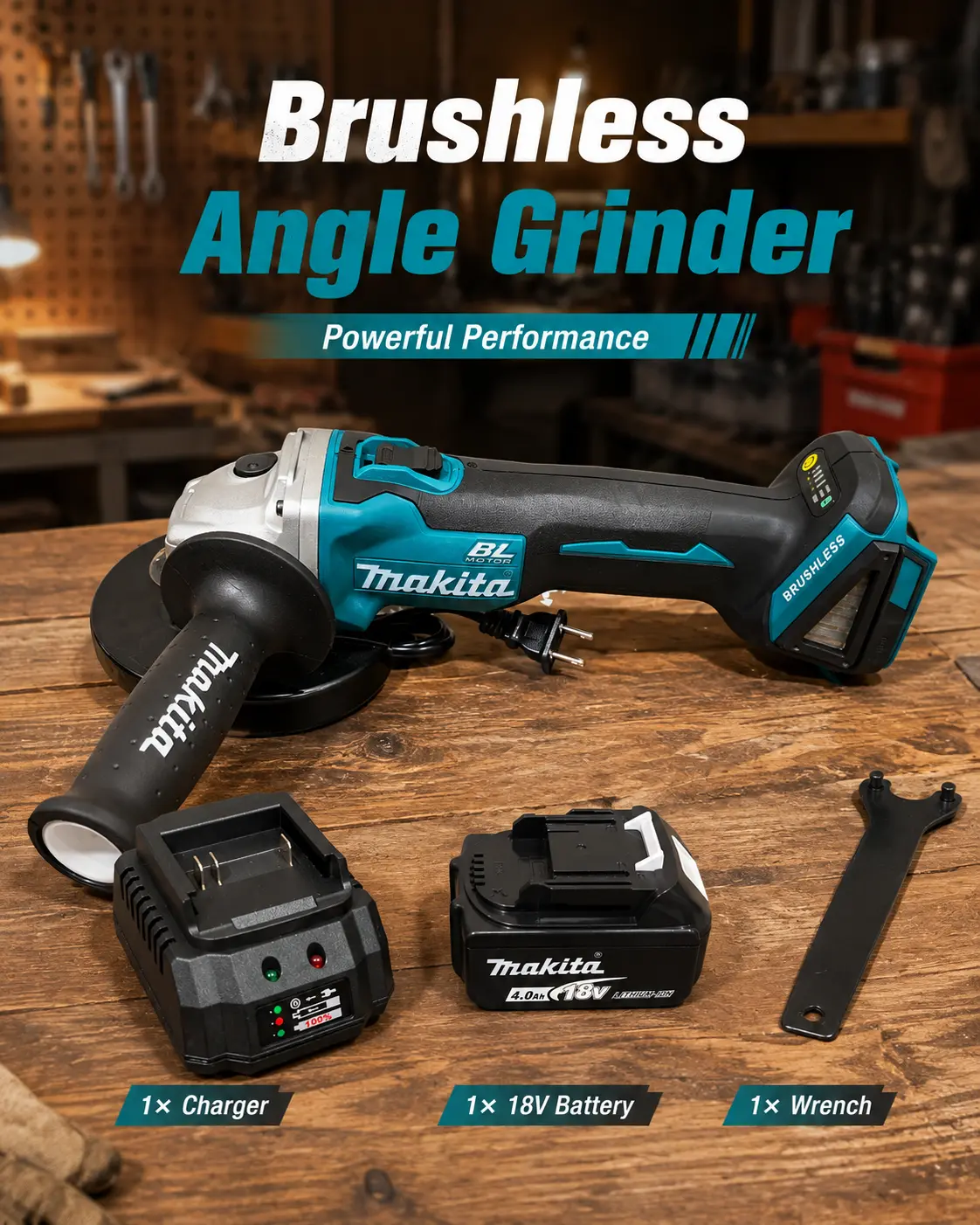 Makita DGA404 18V Brushless Cordless Standard Angle Grinder - 125MM Variable Speed Power Tools Grinders, Brushless Smooth 18V Cordless Use Rechargeable Grinding Tool, Durable Cutting Equipment for DIY Pros