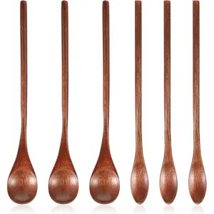 6 count Wooden Coffee Spoons 7.8inch Long Handle Mixing Teaspoon  Honey Spoon  Stirring Teaspoon for Kitchen Stirring