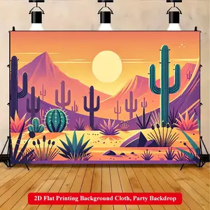 2D Flat Printing Backdrop Banner 1pc, Cactus In Desert Sunset Background Cloth, Multi-Size Polyester Wall Decor Party Decoration Supplies Suitable for LivingRoom, Bedroom, Office, Outdoor Parties and Holiday Gifts, No Electricity Required