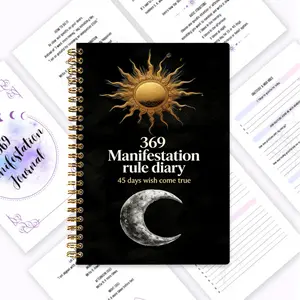 369 Law Wish Diary, Spiritual Journal Planner, Awakening of Female Energy & Self-Recovery, 45-Day Manifestation Plan Sheet, Law of Attraction Guidance Journal, 100-page Design, Guidance for Manifestation Steps, Strengthening Wish Beliefs, Daily Affirmatio