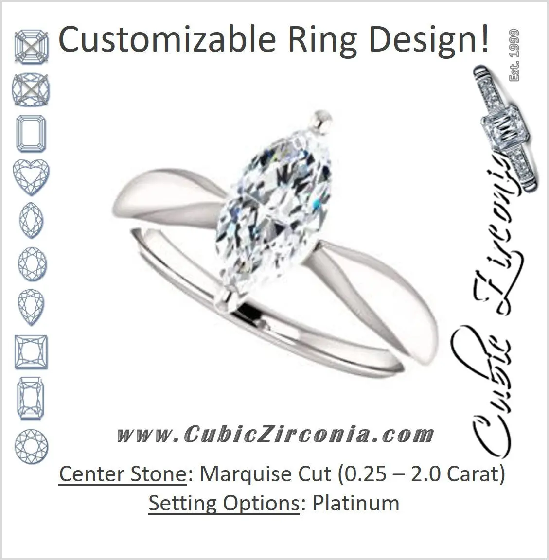 Cubic Zirconia Engagement Ring- The Nyah (Customizable Marquise Cut Solitaire with Tapered Bevel Band)