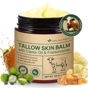 Frankincense & Castor Oil Beef Tallow Grass Fed & Finished Organic Moisturizer for Skin Hydrating & Nourishing for Cracked, Dry Skin Age Defying