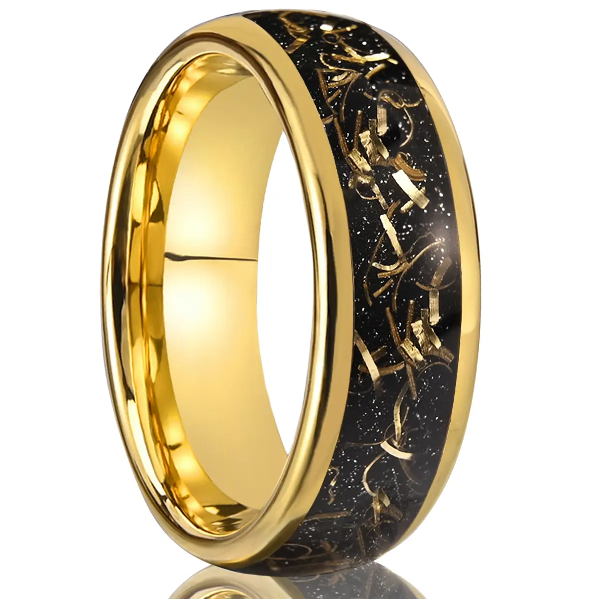 Stylish Male 8mm Gold Color Tungsten Carbide 18K Gold Plated Wedding Band - Comfortable Fit Engagement & Christmas Gift Fashion Jewelry, US Sizes 7-13