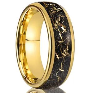 Stylish Men's 8mm Gold Color Tungsten Carbide Ring 18K Gold Plated Wedding Bands Engagement Rings Fashion Jewelry US Size 7-13 Comfortable Fit Christmas Gift