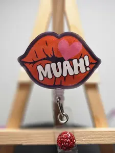 Muah! Retractable Badge Reel with 1/8 Inch Acrylic Toppers for Nurses Medical Staff Office Staff Students Conventions
