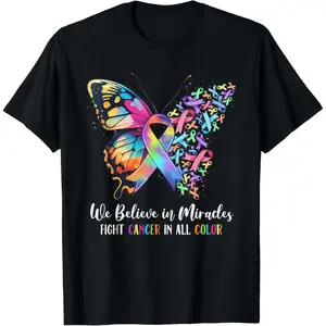 [100% Cotton] Colorful Butterfly Ribbon Fight Cancer Awareness Hope T-Shirt Design