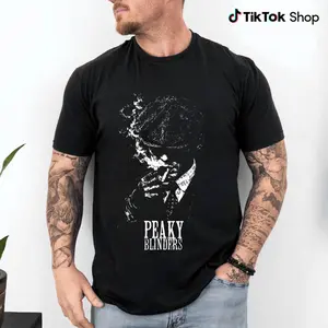 Peaky Blinders, Thomas Shelby Graphic T-Shirt, Mens Black Short Sleeve Tee, Vintage Smoking Print, Retro Gangster Streetwear