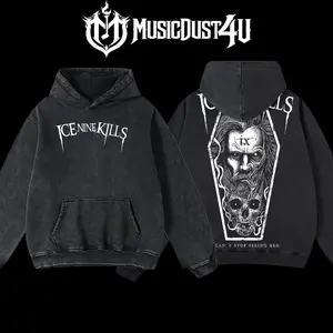 MusicDust4U Ice Nine Kills "I Can't Stop Seeing Red" Coffin Design 100% Premium Cotton 230gsm Washed Unisex Classic Fit Menswear T-Shirt & Hoodie