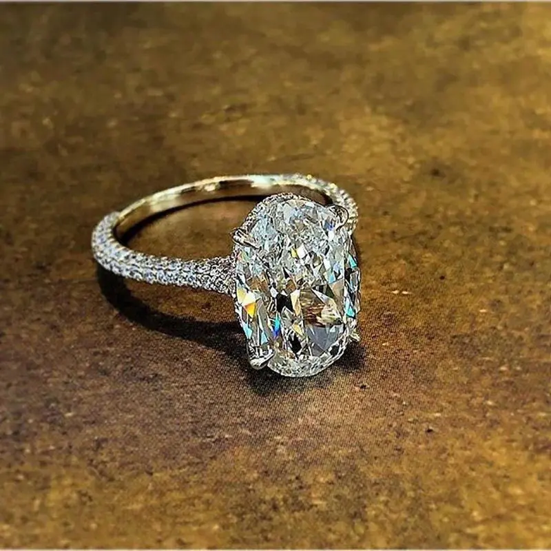 BRODNAX Solitaire Oval 4ct Lab Diamond  Ring 100% Original 925 sterling silver Engagement Wedding band Rings for Women Bridal Jewelry