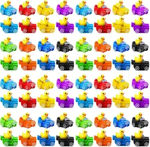 80 Pcs Mini Duck with Car 8 Color Figurine Toys Funny Yellow Ducks Driving Toys Micro Garden Landscape Dollhouse Cake Decoration Potted Plants DIY Craft Charms for Party Gift