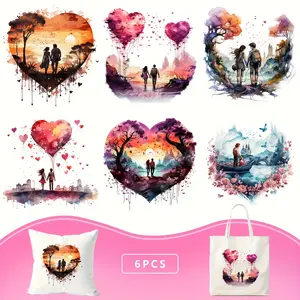 6 Sheets 6Pcs Watercolor Couple Transfer Paper Romantic Face Body Vinyl Heat Transfer for T Shirt Jeans Hat Bag DIY Craft Art Iron on Washable Role Play Costume