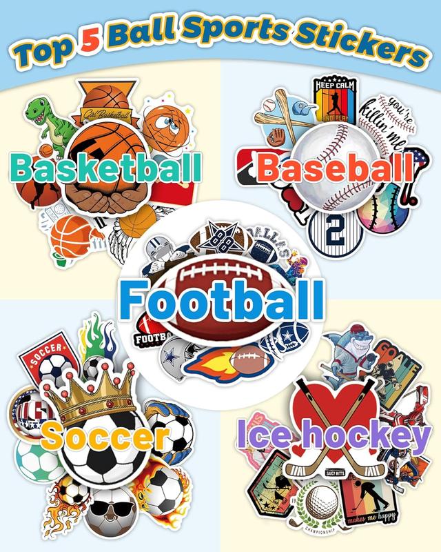 300 Pcs Sport Stickers for Kids, Water Bottle Stickers, Cute Vinyl Waterproof Hydroflask Phone Skateboard Laptop Stickers, Bulk Sticker Packs for Boys Girls Teens Adults