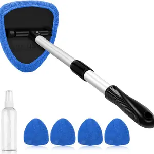 Windshield Cleaner Tool with Extendable Handle,Microfiber Car Window Cleaner Kit with Reusable Pads,Auto Glass Wiper for Interior & Exterior,Car Detailing Must-Have,Mothers Day Gift