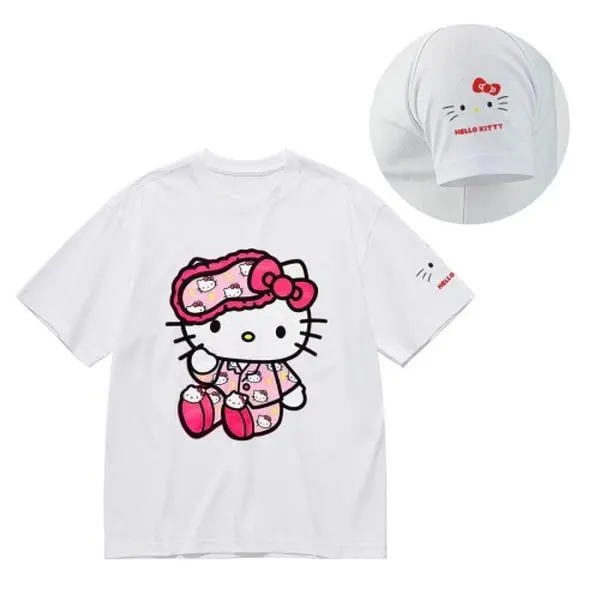 Sanrio Hello Kitty Print T-Shirt for Loungewear and Nightwear - Womenswear Casual Comfortable Tee Sanrio Hello Kitty Print T-Shirt for Loungewear and Nightwear - Womenswear Casual Comfortable Tee
