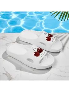 1 pair of fashionable cherry-print open-toe breathable slippers, comfortable, non-slip, durable, and odor-resistant EVA sandals, ergonomically designed, suitable for men and women for daily casual wear in all seasons, women's shoes
