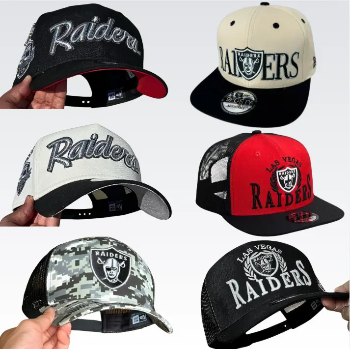 Las Vegas Raiders, NY & LA Mesh Snapback Hat Collection, Embroidered Flat Brim Football & Baseball Caps, Breathable Mesh Back Adjustable Trucker Hats, Unisex Streetwear