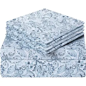 6 Piece Printed King Size Bed Sheets, Soft Brushed Microfiber 1800 Bedding Pattern Sheets, Deep, Wrinkle & Fade Free, Blue Paisley