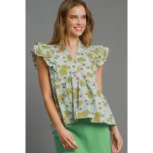 Umgee Full Size Floral Print Peplum Top Plus Size