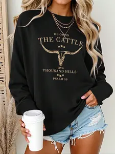 Women's Letter Print Crew Neck Sweatshirt, Comfortable Long Sleeve Pullover for Fall & Winter, Stylish Daily Wear Top