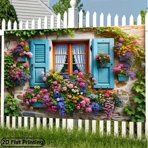 2D Flat, 2D Flat Banner Gifis2D Flat Banner-Vibrant Blue Window Floral Backdrop Banner - Blooming Flowers & Lush Greenery, Easy Setup, Reusable, Perfect for Home Gatherings, Weddings, Birthdays