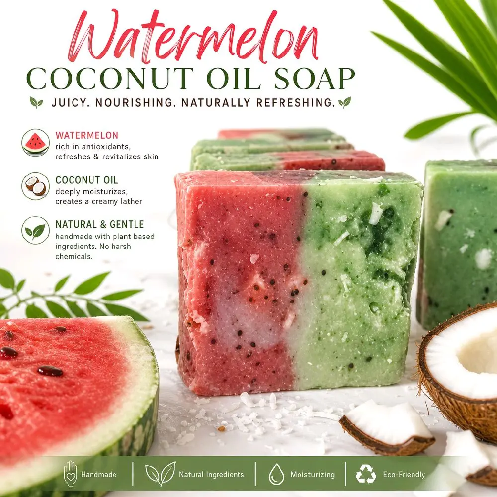 Cold Process coconut oil Watermelon Soap,  Body Care Cleanser, Beauty & Personal Care Cosmetic