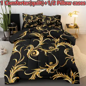 Men's Bedding Set 3-Piece, Soft Comfortable Cotton Quilt + 2 Pillowcases, Suitable for Bedroom Dormitory All Seasons Home Decor