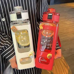 Square Portable Straw Water Cup in Fresh Simple Design, Large Capacity Plastic Bottle for Outdoors, Home & Office Use in Summer