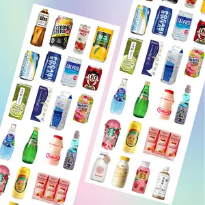 Beverage Sticker Sheet - Colorful Decorative Stickers for Home Decor and Personalization DIY Decal Film Scrapbook Materials 2.5 X 6.5 Holographic Film Laminated