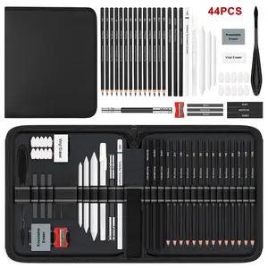 44 pcs Drawing,Sketching Kit with Graphite & Charcoal Pencils, Blending Tools,Erasers & Accessories, Art Drawing Supplies, Portable Zippered Travel Case for Artists & Enthusiast,For Professional artistic use
