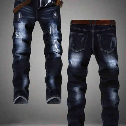 Men's Straight Leg Denim Slim Fit Plain Jeans with Embroidery Design, Comfortable Casual Pants for Daily Wear, Stylish Fashion Bottoms Suitable All Seasons, Embroidered Casual Jeans