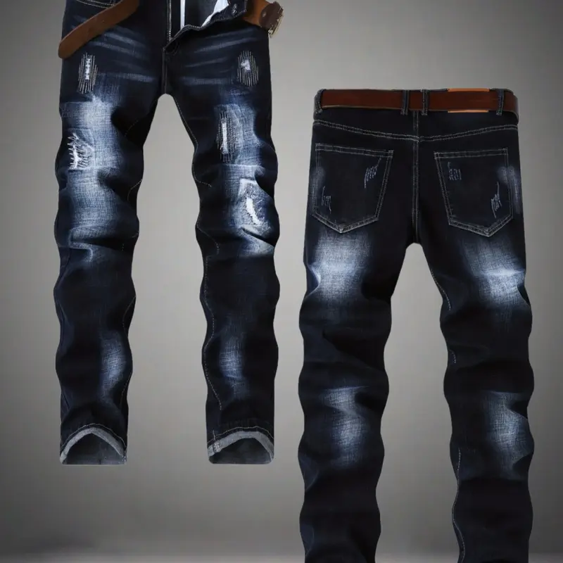 Men's Straight Leg Denim Slim Fit Plain Jeans with Embroidery Design, Comfortable Casual Pants for Daily Wear, Stylish Fashion Bottoms Suitable All Seasons, Embroidered Casual Jeans