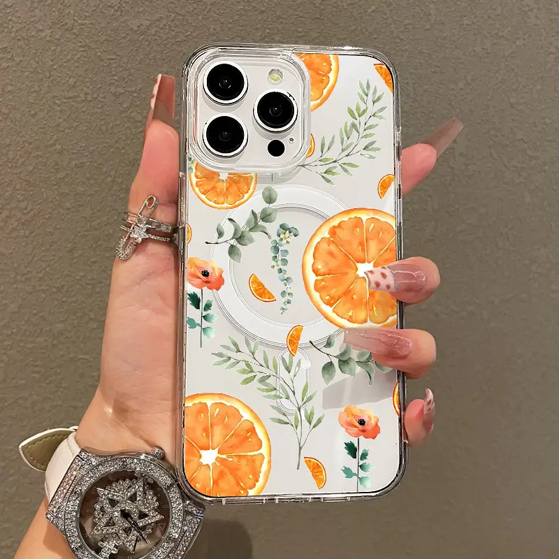 Trendy Magnetic Case for iPhone11/12/13/14/15/16/17/promax, Fresh Citrus Ultra Slim, MagSafe Support, Shockproof | Playful & Fun Style