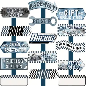 Race Car Party Directional Signs, Retro Rectangular Raceway Station, Fun Photo Booth Props, Outdoor Party Decorations, Funny Cutouts