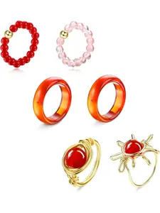 6Pcs Crystal Ring for Women Men Red Carnelian Crystal Rings Amethyst Ring Irregular Wire Wrapped Ring Gemstone Band Ring Healing Crystal Ring Set Carnelian Amethyst Jewelry