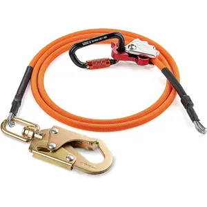 Steel Wire Core Flipline - 8ft Fall Protection Arborist Climbing Tree Arborist 1/2" Galvanized Steel Cable Lanyard Kit with Swivel Snap Hook Triple Lock Carabiner Rope Grab Adjuster