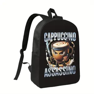 Boys' Italian Brainrot Cartoon Graphic 4xx Backpack - Lightweight Polyester School Bag with Adjustable Straps, Zipper Closure & Elegant Design for Students, Casual Daypack, Playful Design, Durable Straps, For Teenager
