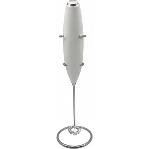 Electric Milk Frother for Matcha and Coffee, Handheld  Operated Drink Mixer with Stand, Stainless Steel Whisk, White