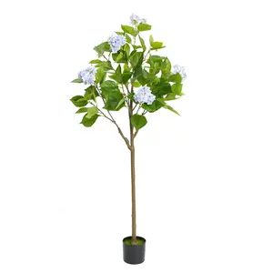 Artificial Hydrangea Flowers Tree 4ft/5ft Tall Fake Potted Decorative Hydrangea Tree Realistic Modern Artificial Tree For Living Room Home Office Fruit Plant Nature Ornaments