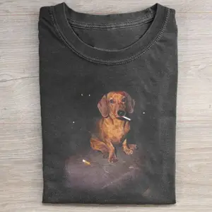 Funny Dachshund Smoking T-shirt, Vintage 90s Dog Meme Graphic Tee, Animal Lover Gift, Unisex Fit Design, Gift for Men and Women