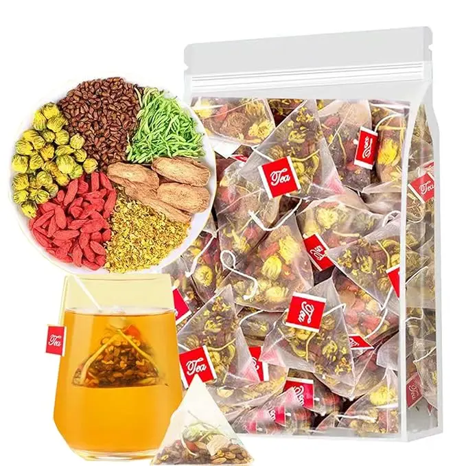Chinese Herbal Detox Tea Bags - 6-Ingredient Premium Liver Cleansing, Kidney Health Tea for Adults, Caffeine-Free, Sugar-Free, Immunity Support, Chrysanthemum, Goji Berries, Red Date, Cassia Seeds, Burdock Root, Individual Servings, Mild Aroma Beverage